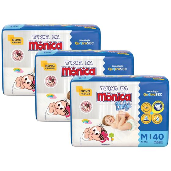 Imagem de Fralda Turma da Mônica Baby Econômica 3 Pacotes Tamanho M Com 40 Unidades Cada