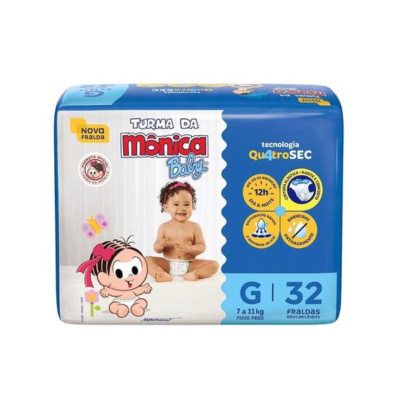 Imagem de Fralda Turma da Mônica Baby G com 32 unidades - 7 a 11 kg