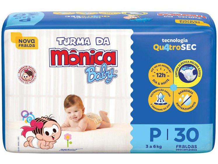 Imagem de Fralda Turma da Mônica Baby Tam. P 3 a 6kg - 30 Unidades