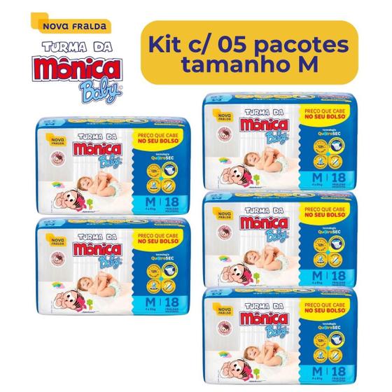 Imagem de Fralda Turma da mônica tamanho M kit com 5 pacotes jumbinho