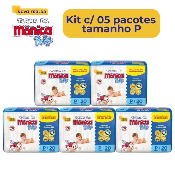 Imagem de Fralda Turma da mônica tamanho P kit com 5 pacotes jumbinho