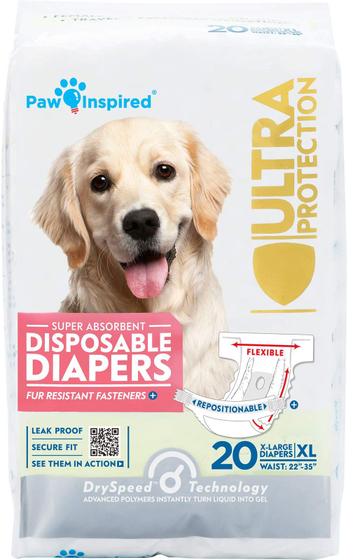 Imagem de Fraldas Descartáveis Paw Inspired Ultra Protection XL para Cães (20 unidades)