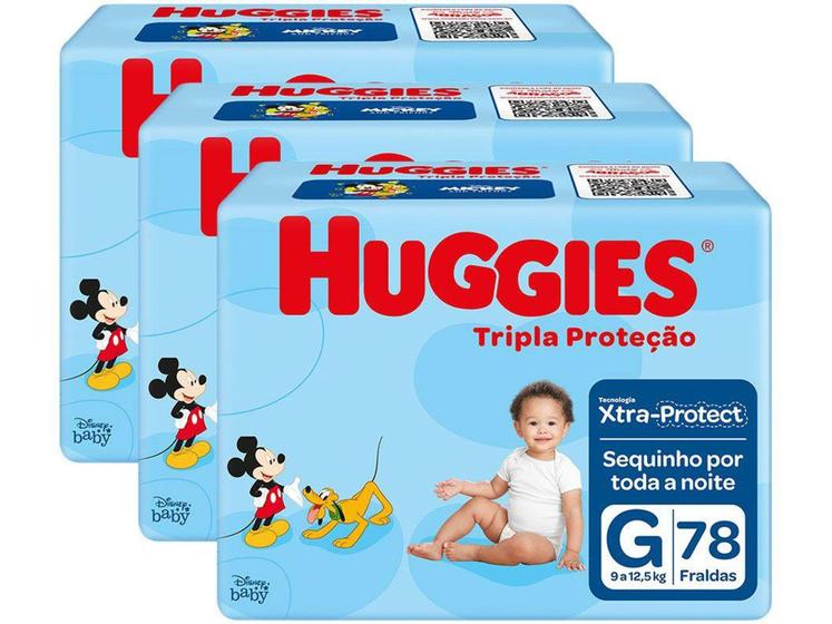 Imagem de Fraldas Huggies Disney Tripla Proteção 3 Pacotes Tamanho G de 9 a 12,5 Kg C/78 Unidades