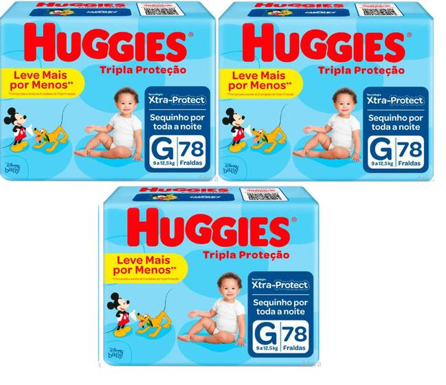 Imagem de Fraldas Huggies Tripla Proteção HIPER Tamanho G - ATACADO BARATO - 234 TIRAS