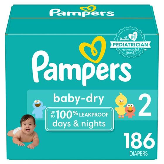 Imagem de Fraldas Pampers Baby Dry, tamanho 2, 186 unidades, absorvente