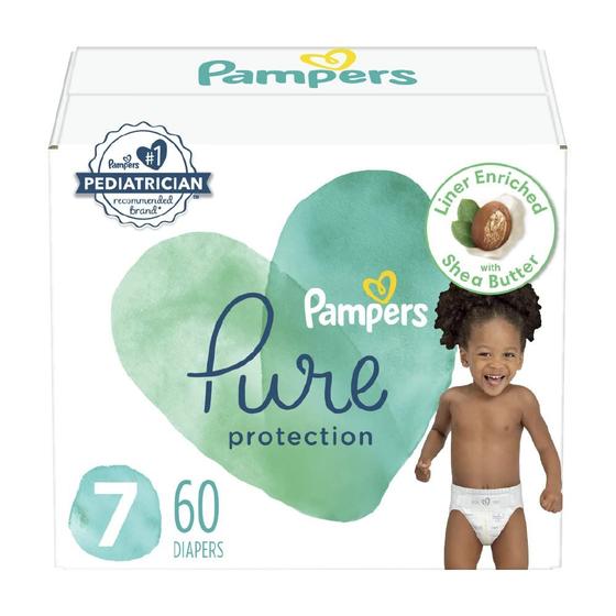 Imagem de Fraldas Pampers Pure Protection, tamanho 7, 60 unidades