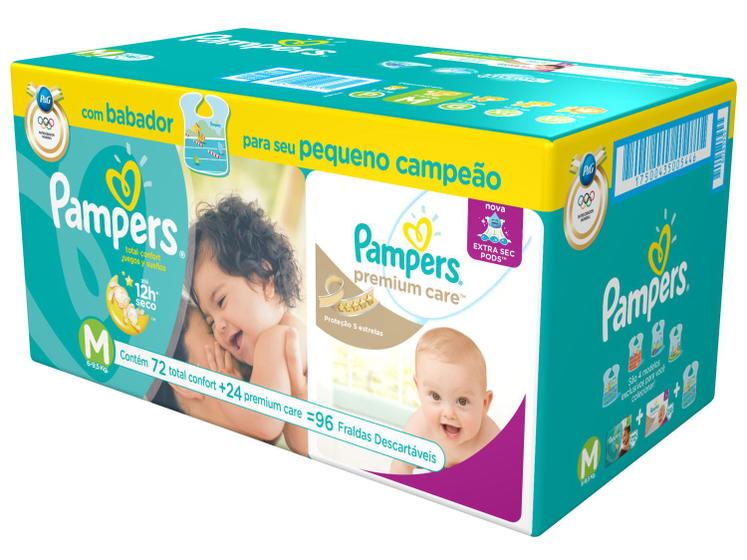 Imagem de Fraldas Pampers Total Confort e Premium Care Tam M