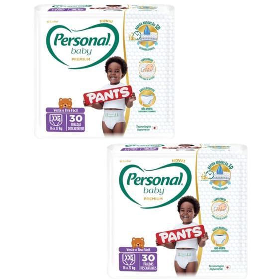 Imagem de Fraldas Personal Baby Premium Pants HIPER -2 Pacotes Tamanho XXG Kit com 60 Unidades