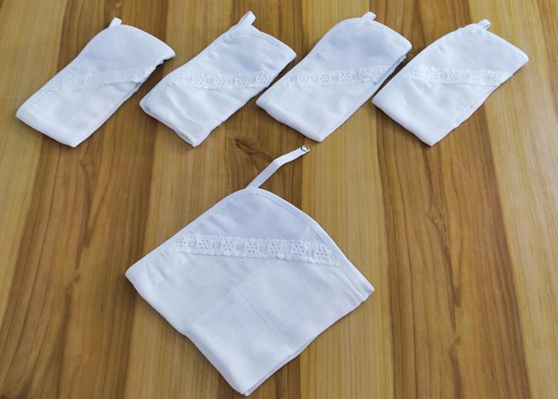 Imagem de Fraldinhas de Boca Bebê com Porta Chupetas kit com 5 Unidades 100% Algodão