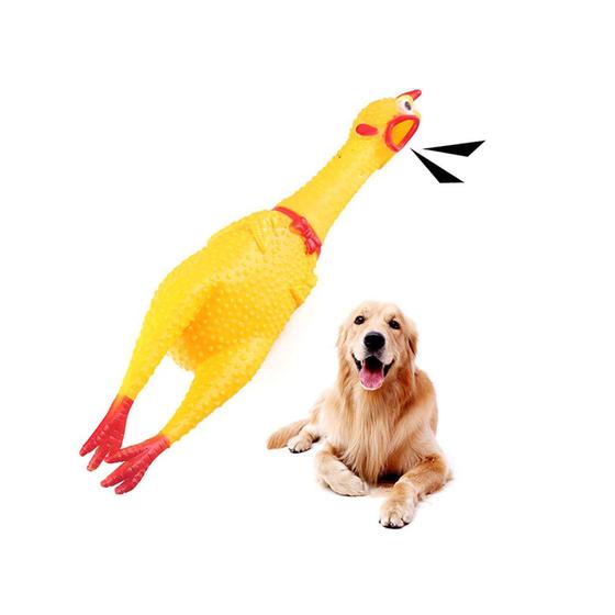 Imagem de Frango Galinha Galo Brinquedo Pet Cachorro Cães Gatos Borracha Mordedor com Apito Sonoro 16cm P