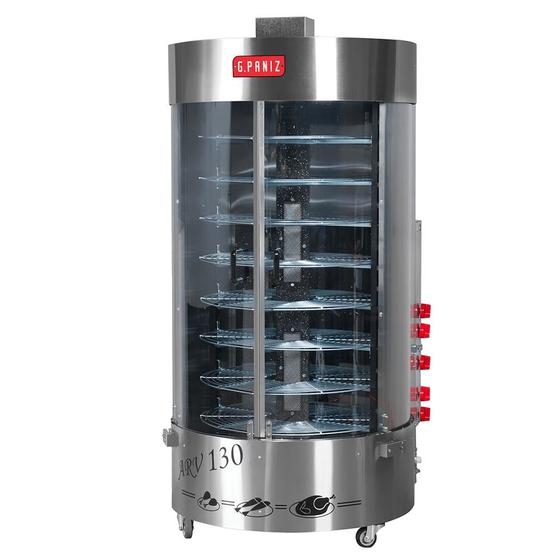 Imagem de Frangueira e Assador Rotativo Vertical a Gás ARV-130QC c/ Queimador Central - 130 Kgs de Carne Aço Inox  Sistema Infravermelho - G.Paniz