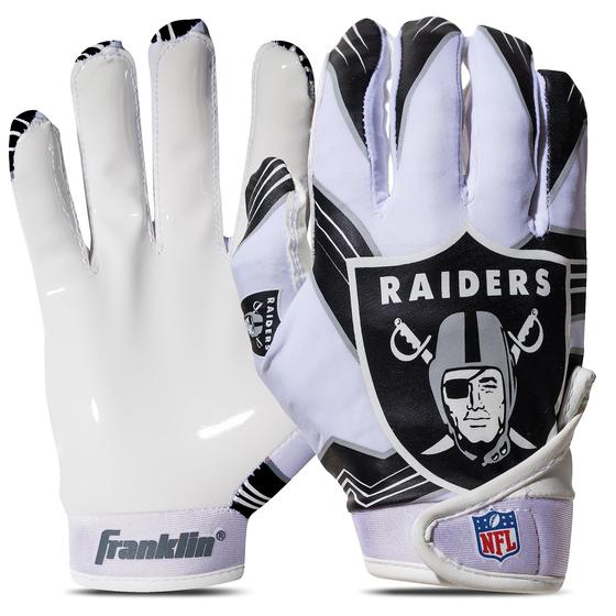 Imagem de Franklin Sports Las Vegas Raiders Youth NFL Football Receiver Luvas - Luvas Receptoras para Crianças - Logotipos da Equipe NFL e Palma de Silicone - Par S/XS Juvenil, Específico para Equipes (70025F22)