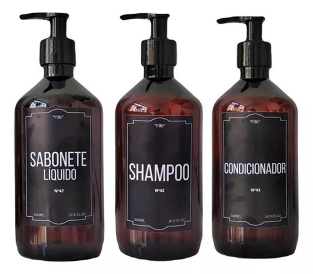 Imagem de Frasco Ambar Pet Shampoo Sabonete Líquido e Condicionador 3pçs