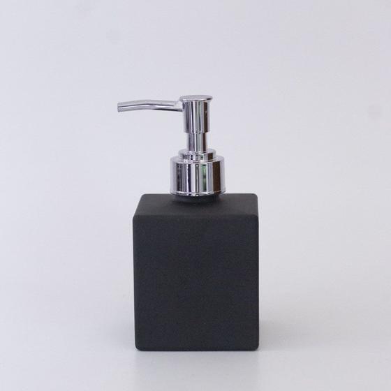 Imagem de Frasco Vidro Saboneteira Cubo 250ml - Preto Fosco c/ Válvula Pump Luxo