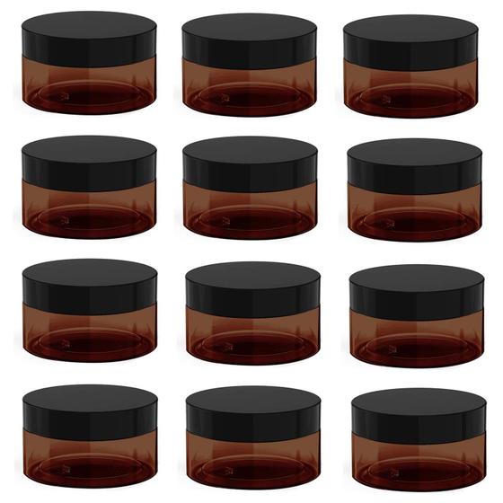 Imagem de Frascos de cosméticos BallHull Amber Plastic 30 mL com tampa preta 12 unidades