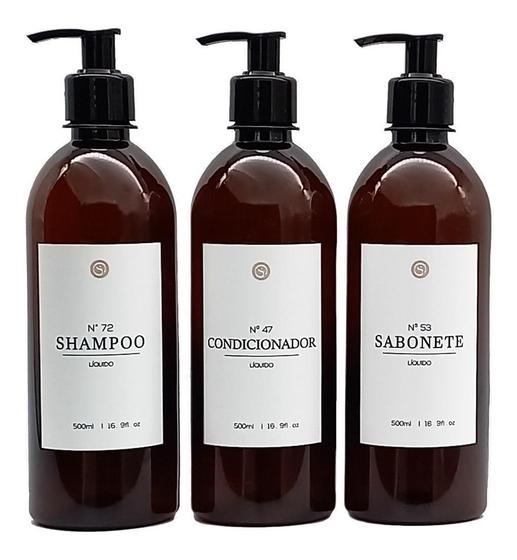 Imagem de Frascos Dispenser Ambar 3Pçs Shampoo Condicionador Sabonete