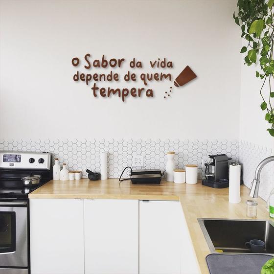 Imagem de Frase de Parede em Relevo Cozinha Sabor da Vida 60x22 Marrom