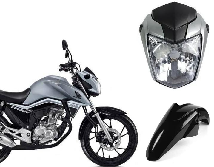 Imagem de Frente Farol Prata Edição Especial Cg Titan Fan 150 160 + Paralama Dianteiro Preto Ano 2017 Até 2022