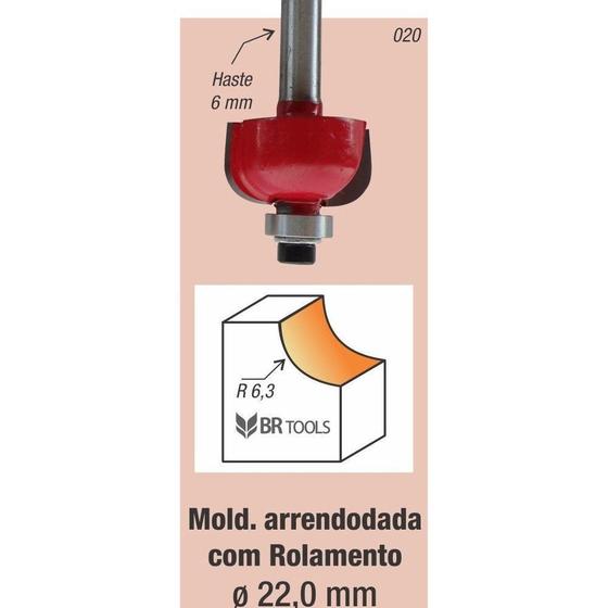 Imagem de Fresa Tupia Borda Meia Cana Rolamentada 22mm Haste 6mm