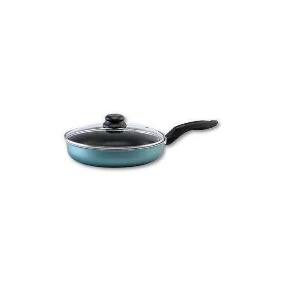 Imagem de Frigideira 24cm Com Tampa De Vidro Alumi-Aço linha PREMIUM J4TECH Alumínio Antiaderente Ultra Resistente Verde Esmeralda 