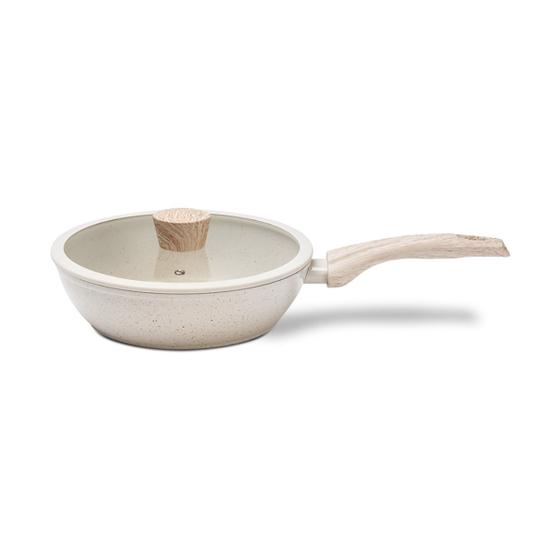 Imagem de Frigideira Alta com Tampa e Indução 24 cm 2,3 L Revestimento Antiaderente Mineral Resist Cor Vanilla Linha Ceramic Life
