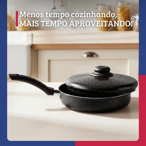Frigideira Antiaderente com Tampa de Fritura 18Cm Preto Nacional - Alumínio Nacional