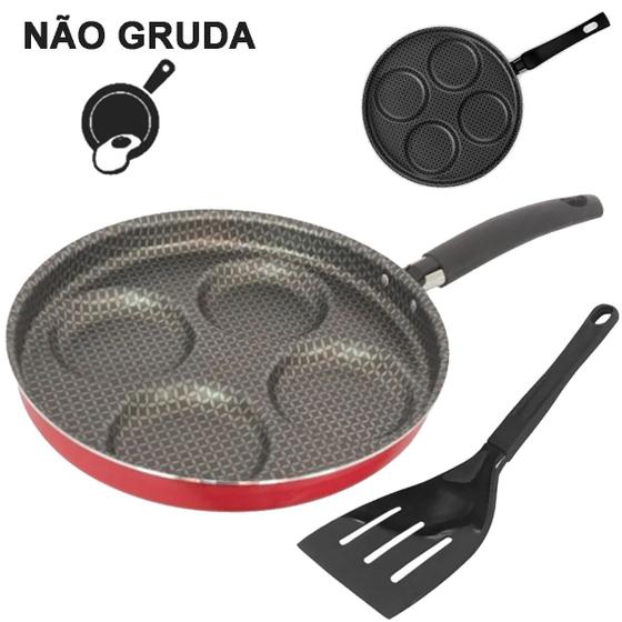 Imagem de Frigideira Antiaderente de Alumínio Para 4 Ovos e Hambúrguer 26cm Gourmet Multiflon