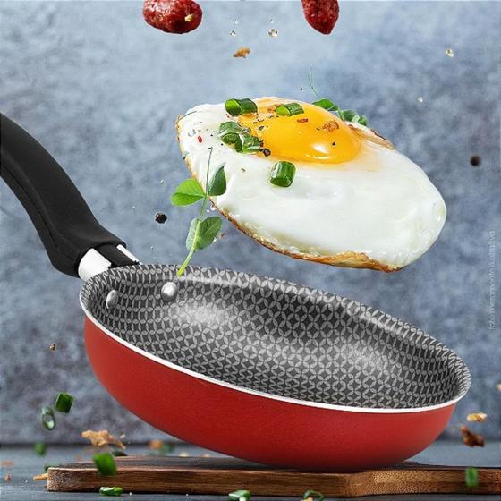 Imagem de Frigideira Antiaderente de Ovo 14 cm Multiuso Fácil de Limpar - Vermelho