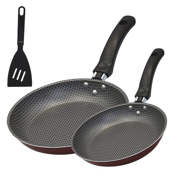 Imagem de Frigideira Antiaderente Francesa 18cm e 22cm Com Espatula Vermelho Kit Com 3 Peças