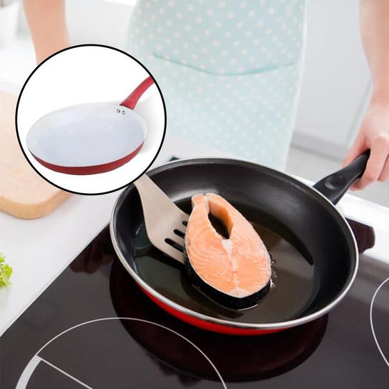 Imagem de Frigideira Antiaderente Revestimento Cerâmico Vermelho Vermelha Fundo Fritar Ovo Kitchen Não Gruda Panqueca Preparar