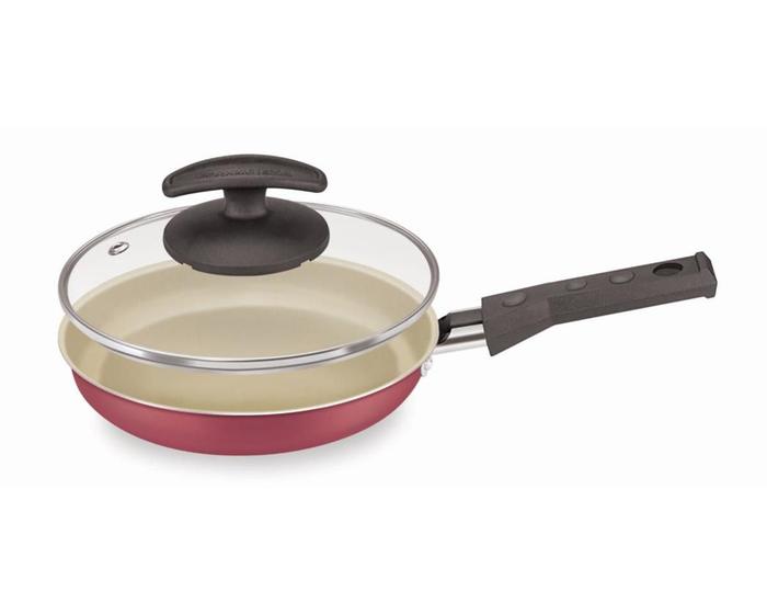 Frigideira Burger Fortaleza 16 cm com Tampa de Vidro Cereja Menor preço em Frigideira Burger Fortaleza 16 cm com Tampa de Vidro Cereja