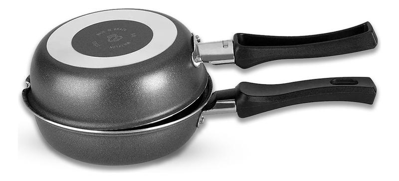 Imagem de Frigideira Dupla Hamburgueira Omeleteira Antiaderente Enjoy Alegrete 18cm Vermelho Cinza