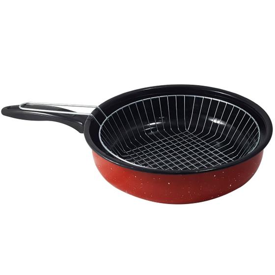Frigideira Fritadeira 2,7l Com Cesto Esmaltada Cabo Plástico Menor preço em Frigideira Fritadeira 2,7l Com Cesto Esmaltada Cabo Plástico