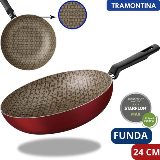 Imagem de Frigideira funda antiaderente tramontina alta vermelha 22cm 