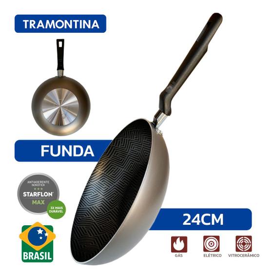 Imagem de Frigideira Funda Tramontina Loreto C/Revestimento Interno Antiaderente Starflon Max Grafite 24cm 2,2 L