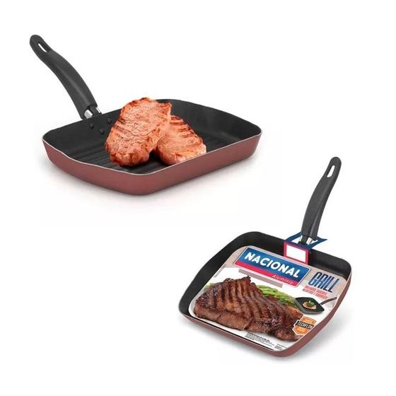 Imagem de Frigideira Grelhar Antiaderente Bifeteira Grill Techflon Nacional Retangular para cozinhar comida casa