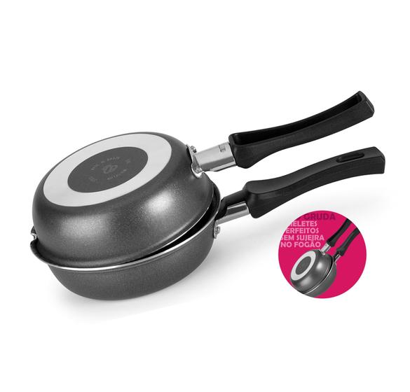 Imagem de Frigideira Hamburgueira Omeleteira Dupla 18cm Alumínio Antiaderente Cozinha - 55118 Multiflon