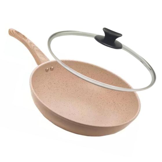 Imagem de Frigideira Indução Granilite Wok Bege 28cm Com Tampa