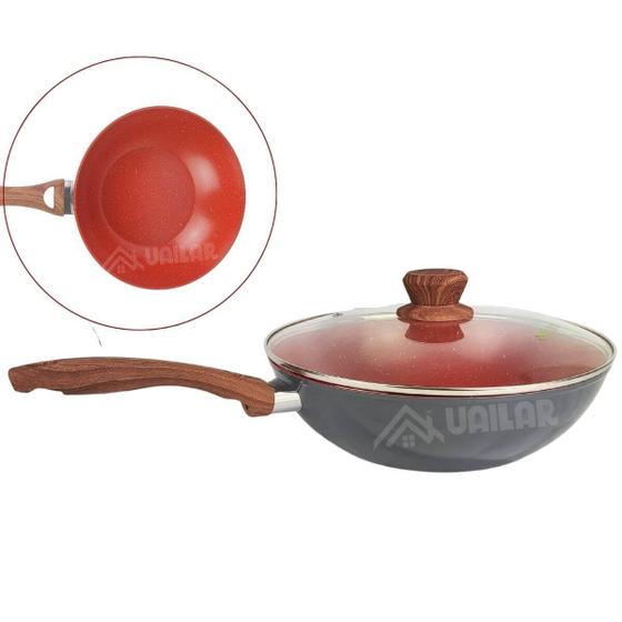 Imagem de Frigideira luxo Wok cerâmica com tampa n28 - Duralar - compativel com fogão indução