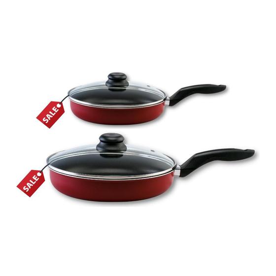 Imagem de Frigideira Magnífica Com 2 peças Alumi-Aço linha PREMIUM J4TECH Antiaderente Resistente Teflon Com Tampa De Vidro Vermelho 
