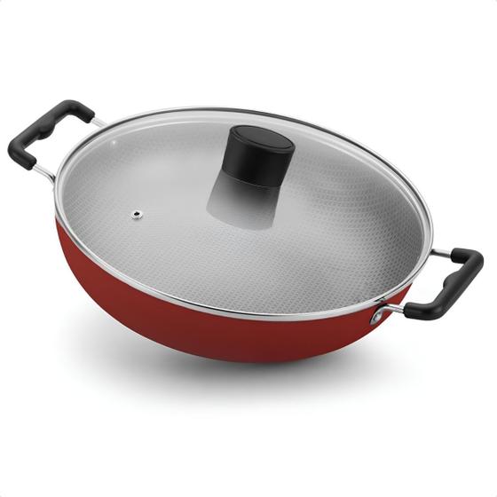 Imagem de Frigideira Panela Wok 30cm Tampa De Vidro 2 Alças Culinária