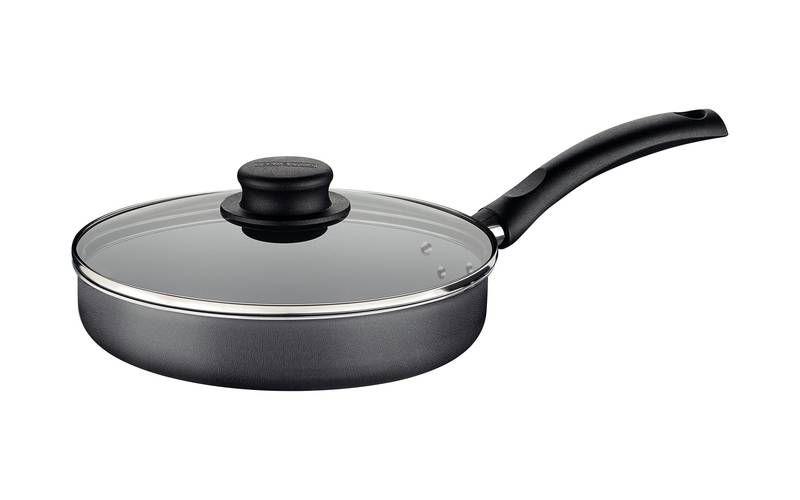 Imagem de Frigideira reta tramontina turim em alumínio com revestimento interno e externo antiaderente starflon max cinza com tampa de vidro 22 cm 1.7 l