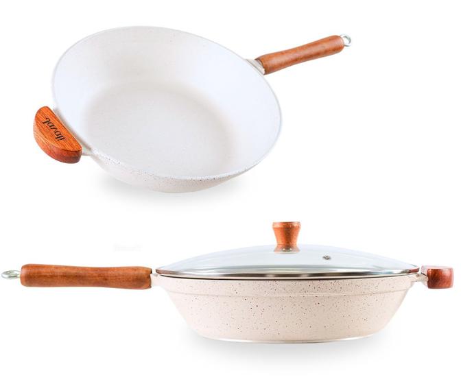 Imagem de Frigideira wok ceramica premium branca 28 cm tampa de vidro