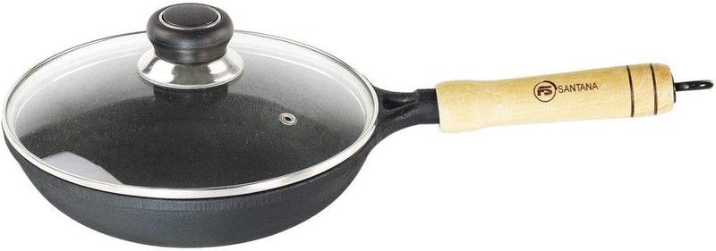 Imagem de Frigideira Wok Ferro Fundido Tampa Vidro Santana 24 Cm