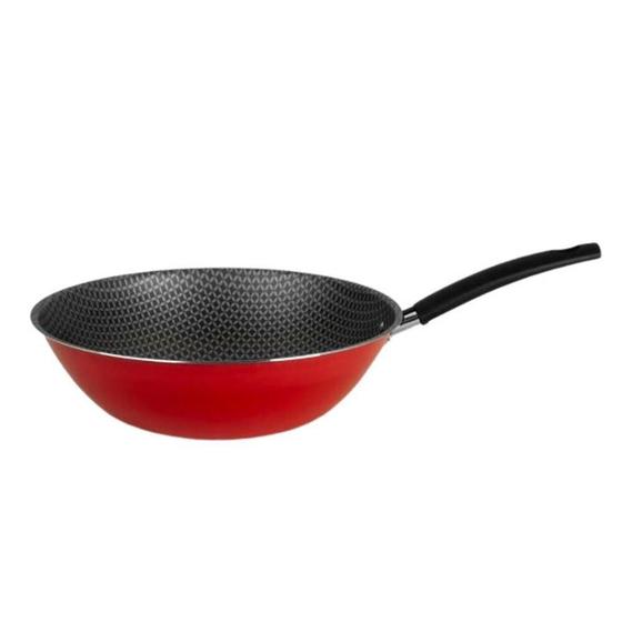 Frigideira Wok Vermelha 28cm Antiaderente de Alumínio com Cabo - Multiflon Menor preço em Frigideira Wok Vermelha 28cm Antiaderente de Alumínio com Cabo - Multiflon