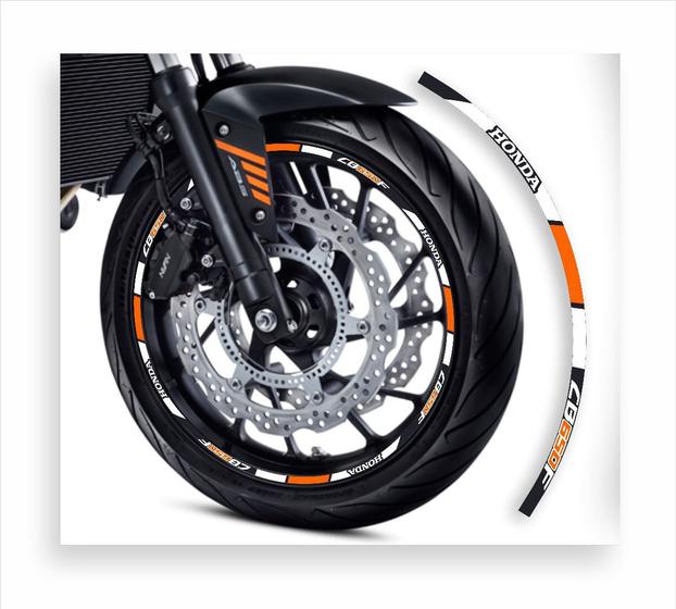 Imagem de Friso Adesivo Refletivo Roda De Moto Honda Cb 650f Laranja