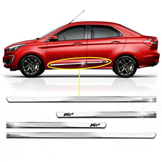 Imagem de Friso Lateral Slim Inferior Ka+ Sedan 2015 a 2020 Kit Cromado Personalizado 4 Portas