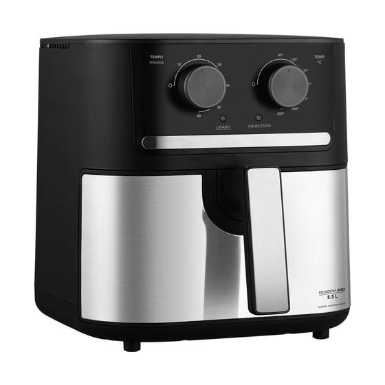Vista lateral da Air Fryer Midea 5,5L mostrando os botões de controle de tempo e temperatura