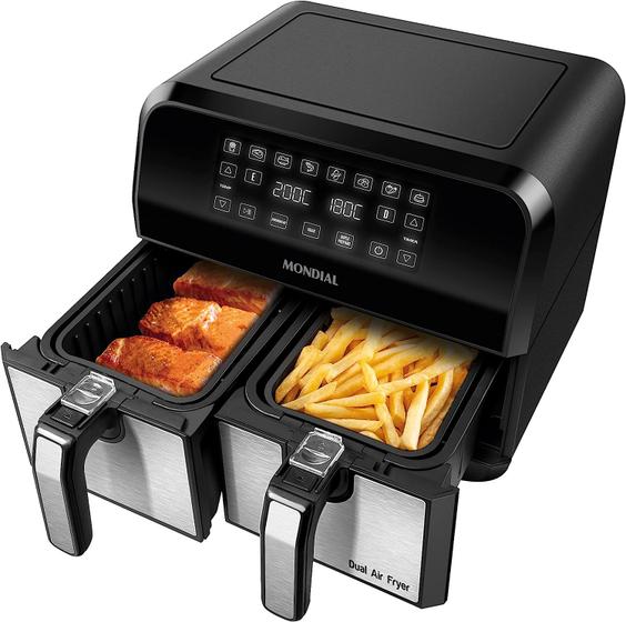 Fritadeira Air Fryer Dual Duplo Cesto 8L Mondial AFD-01-BI Preta/Inox - 110V Menor preço em Fritadeira Air Fryer Dual Duplo Cesto 8L Mondial AFD-01-BI Preta/Inox - 110V