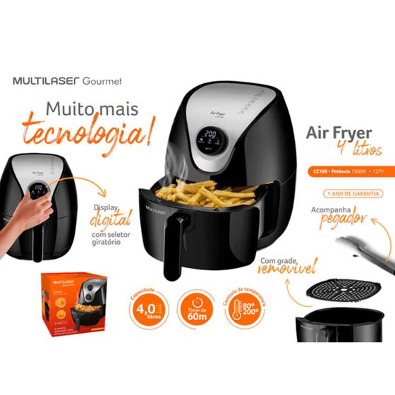 Fritadeira Air Fryer Multilaser Digital 4,0 Litros Preta Fritadeira